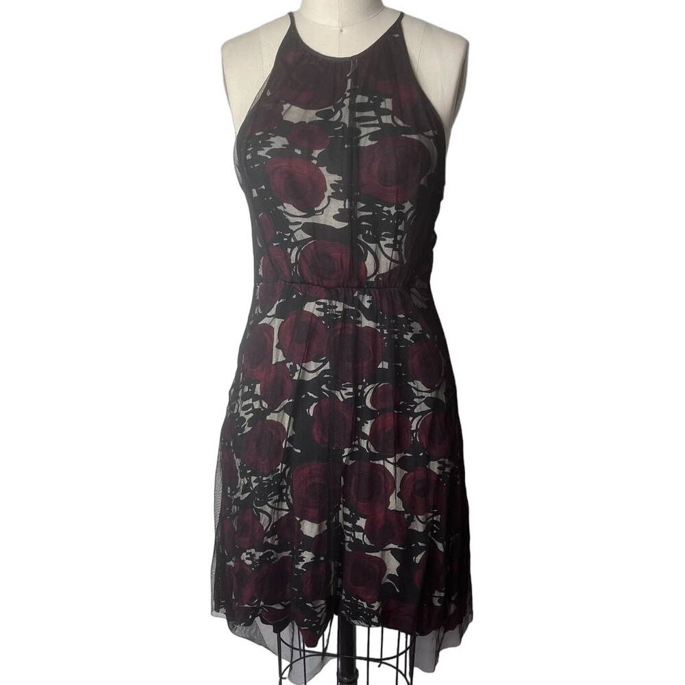 W Julienne By Weston Wear Mesh over Floral Fit and Flare Dress Medium